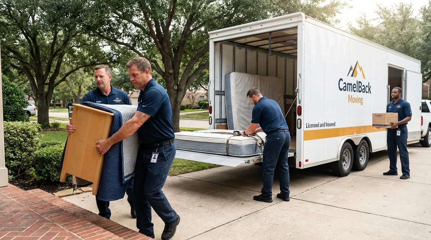 Crew loading residential truck for cross-state move from White River, SD