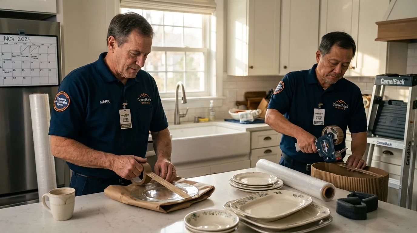 Professional crew packing kitchen dishware in White River, SD